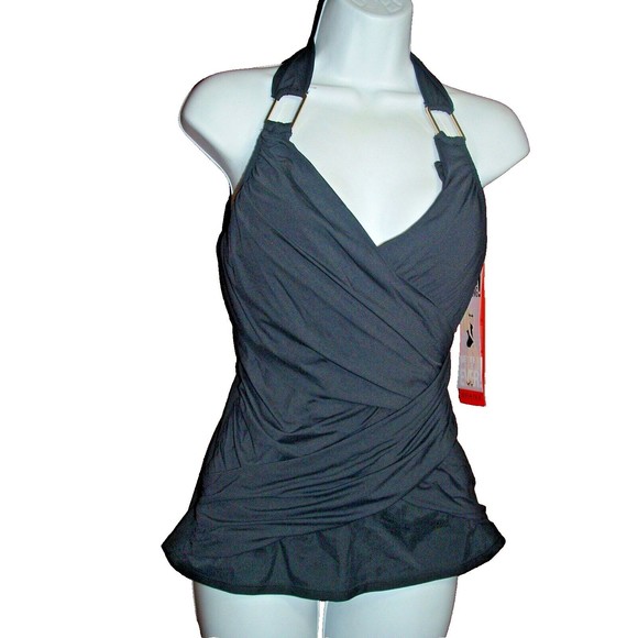 Spanx Tankini Top Draped Swimsuit Ruched Shaping Whittle Waistline Sz 10 #2096 - Picture 1 of 10